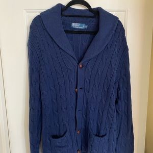 Ralph Lauren blue cable knit cardigan sweater